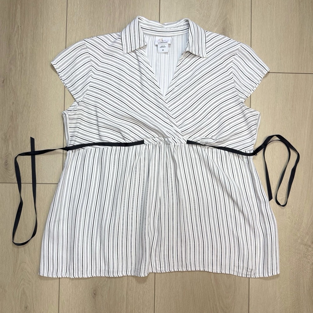 Y2K Oh Baby Motherhood Top Size M Maternity Striped Empire Waist Tie‎ Blouse